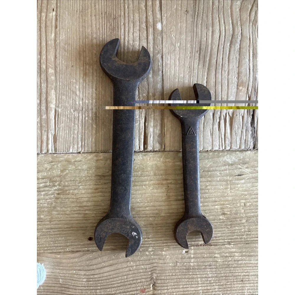 Vintage Forged Open End Wrench Lot of 2 Unmarked Mechanic Farm Shop Tools